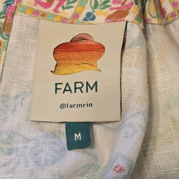 Farmrio Fruits Queen Crop Top 100% Linen Womens Size Medium Embroidered Tropical - Picture 4 of 10